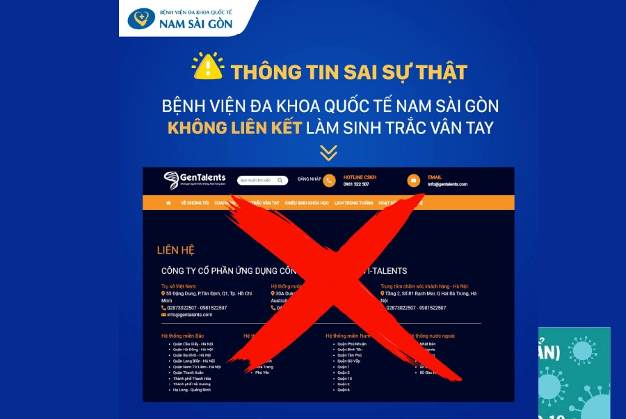 BỆNH VIỆN NAM SÀI GÒN KHÔNG LIÊN KẾT LÀM SINH TRẮC HỌC DẤU VÂN TAY
