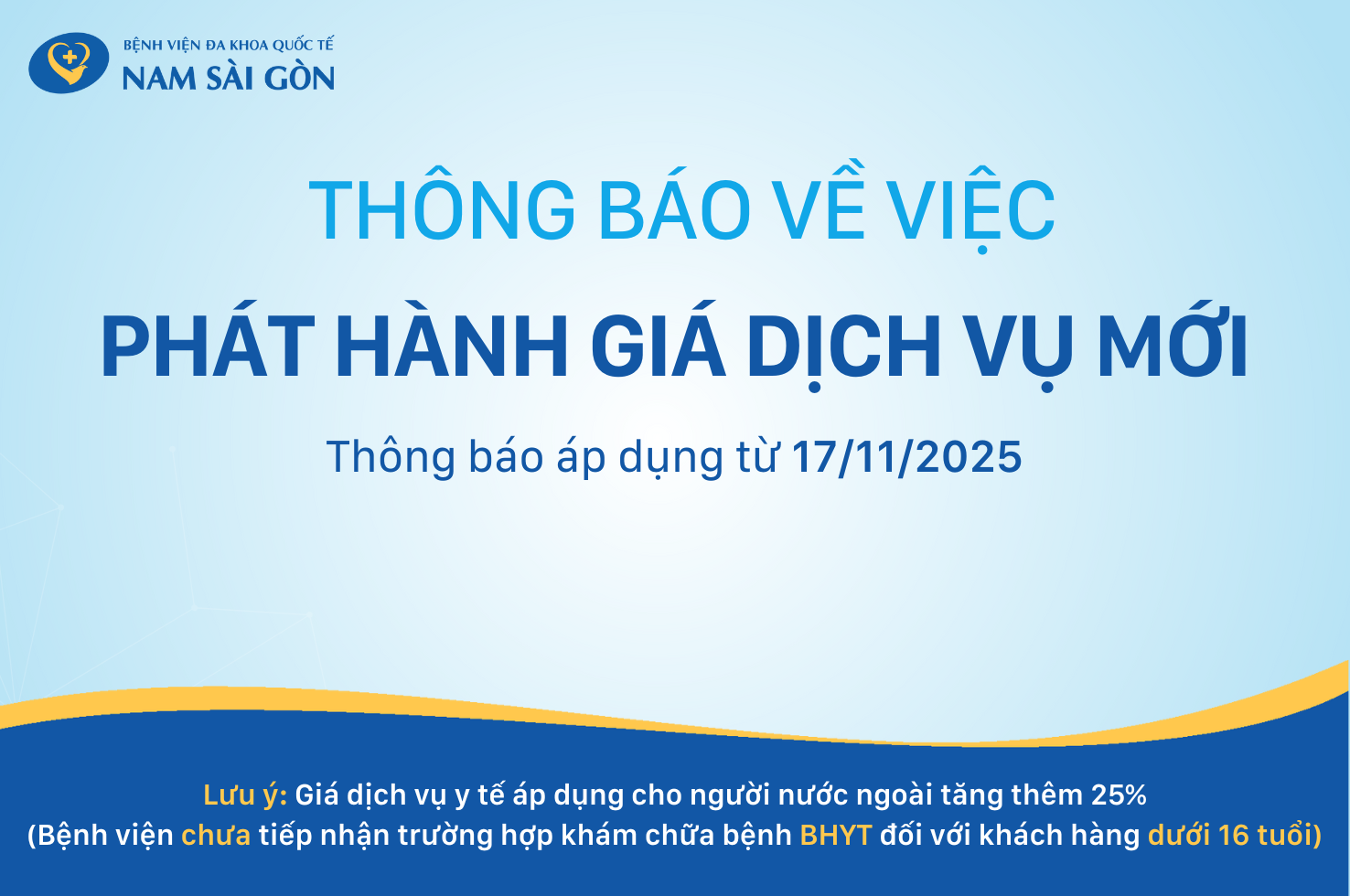 THÔNG BÁO PHÁT HÀNH GIÁ DỊCH VỤ MỚI TỪ 17-11-2025